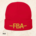 FBA Embroidered Knit Beanie — Warm Cuffed Hat with Gold Lettering
