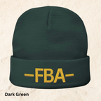 FBA Embroidered Knit Beanie — Warm Cuffed Hat with Gold Lettering