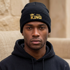 King Embroidered Cuffed Beanie — Gold Crown "FBA King" Knit Hat