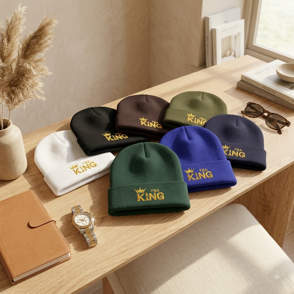 King Embroidered Cuffed Beanie — Gold Crown "FBA King" Knit Hat