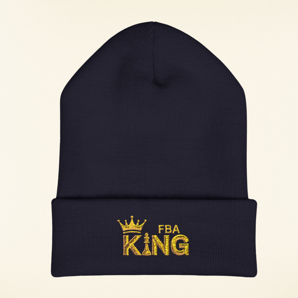 King Embroidered Cuffed Beanie — Gold Crown "FBA King" Knit Hat