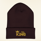 King Embroidered Cuffed Beanie — Gold Crown "FBA King" Knit Hat