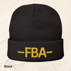 FBA Embroidered Knit Beanie — Warm Cuffed Hat with Gold Lettering