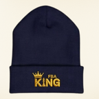 King Embroidered Cuffed Beanie — Gold Crown "FBA King" Knit Hat