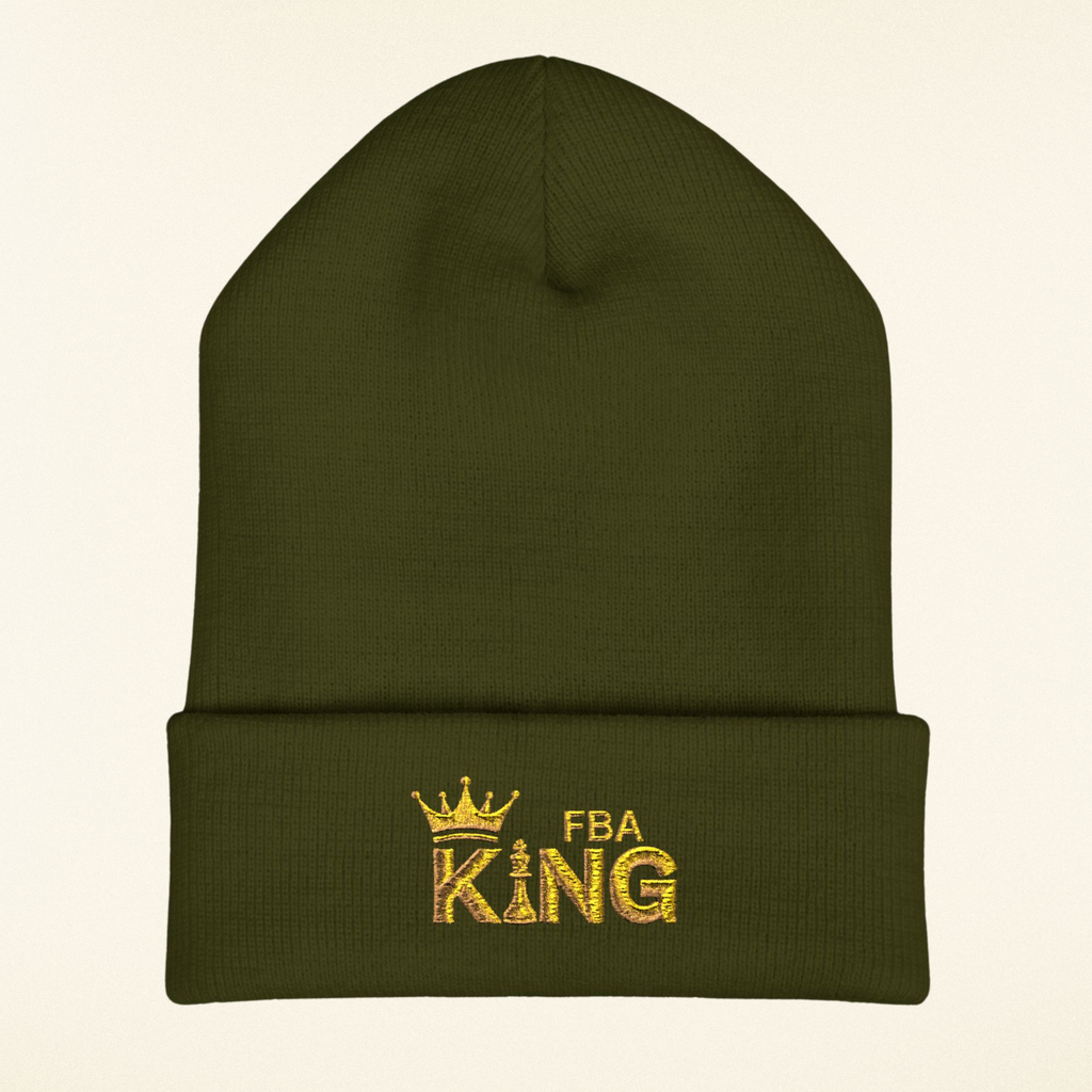 King Embroidered Cuffed Beanie — Gold Crown "FBA King" Knit Hat