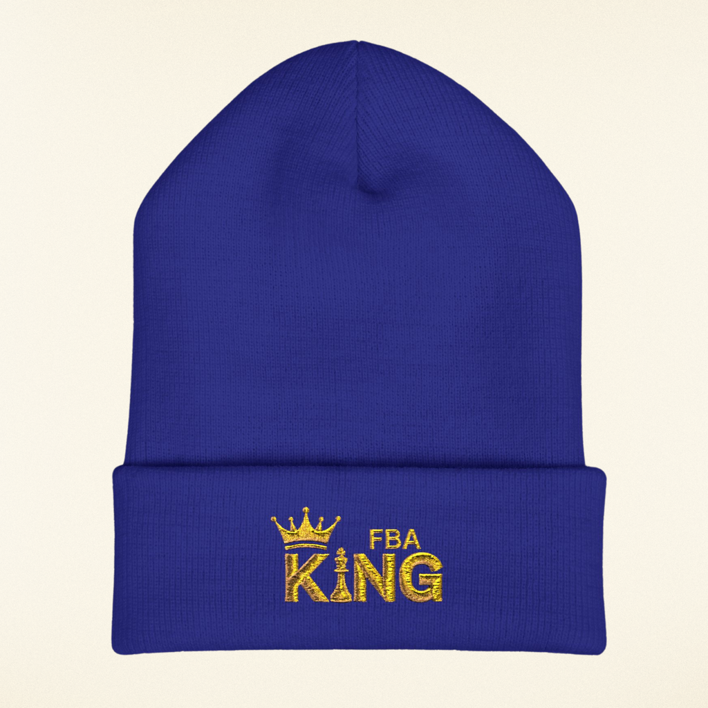 King Embroidered Cuffed Beanie — Gold Crown "FBA King" Knit Hat