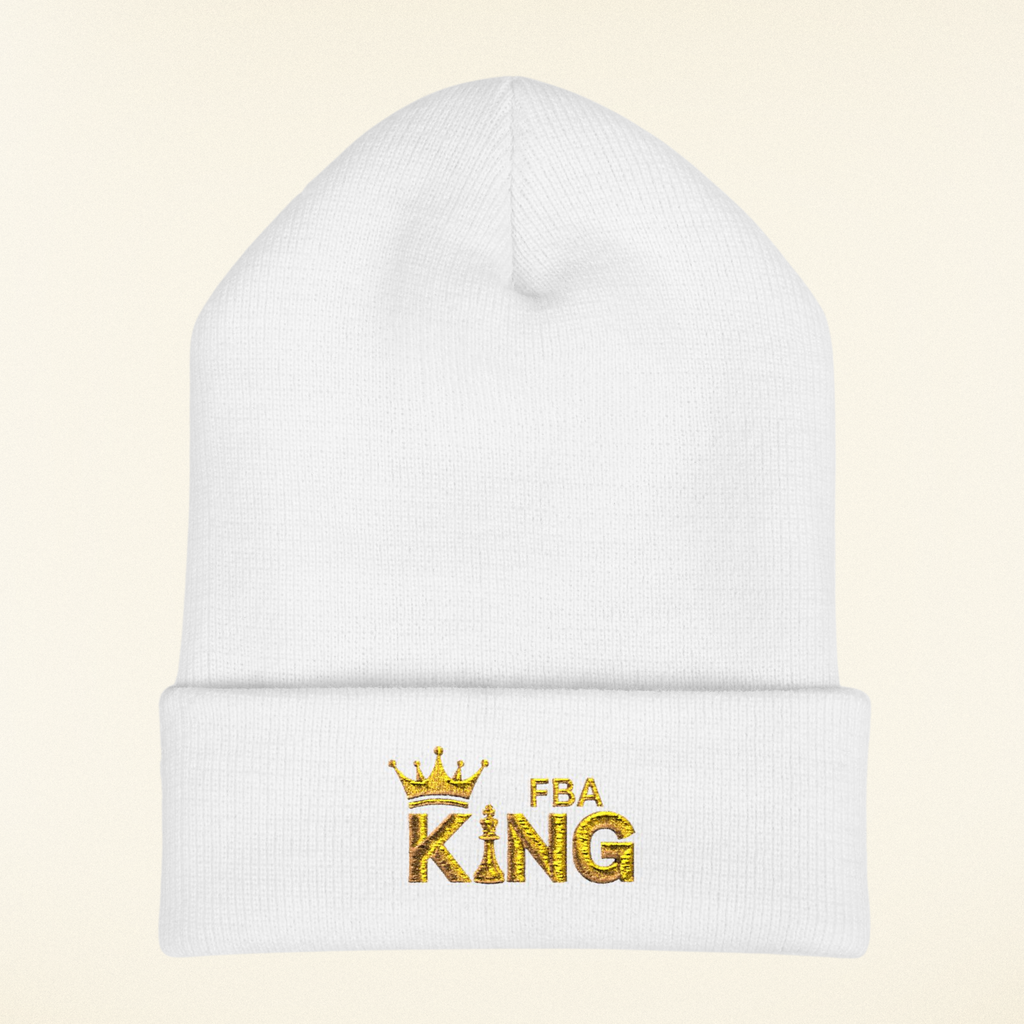King Embroidered Cuffed Beanie — Gold Crown "FBA King" Knit Hat