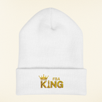 King Embroidered Cuffed Beanie — Gold Crown "FBA King" Knit Hat